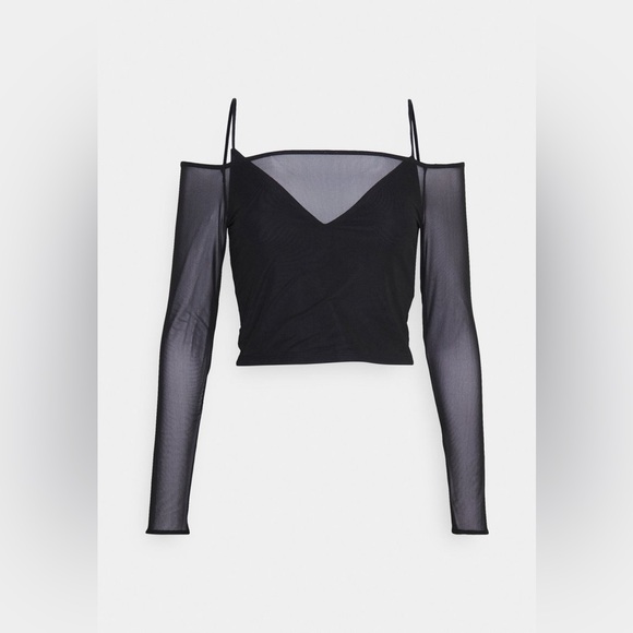 Abercrombie & Fitch Black Mesh Sleeve Cropped Long Sleeve Top size Large EUC - Picture 6 of 14